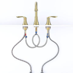 2-Handle 8 inch Widespread Bathroom Sink Faucet Brushed Gold Lavatory Faucet 3 Hole 360° Swivel Spout Vanity Sink Basin Faucets 3008B-NA