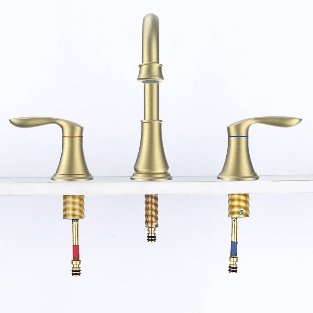 2-Handle 8 inch Widespread Bathroom Sink Faucet Brushed Gold Lavatory Faucet 3 Hole 360° Swivel Spout Vanity Sink Basin Faucets 3008B-NA