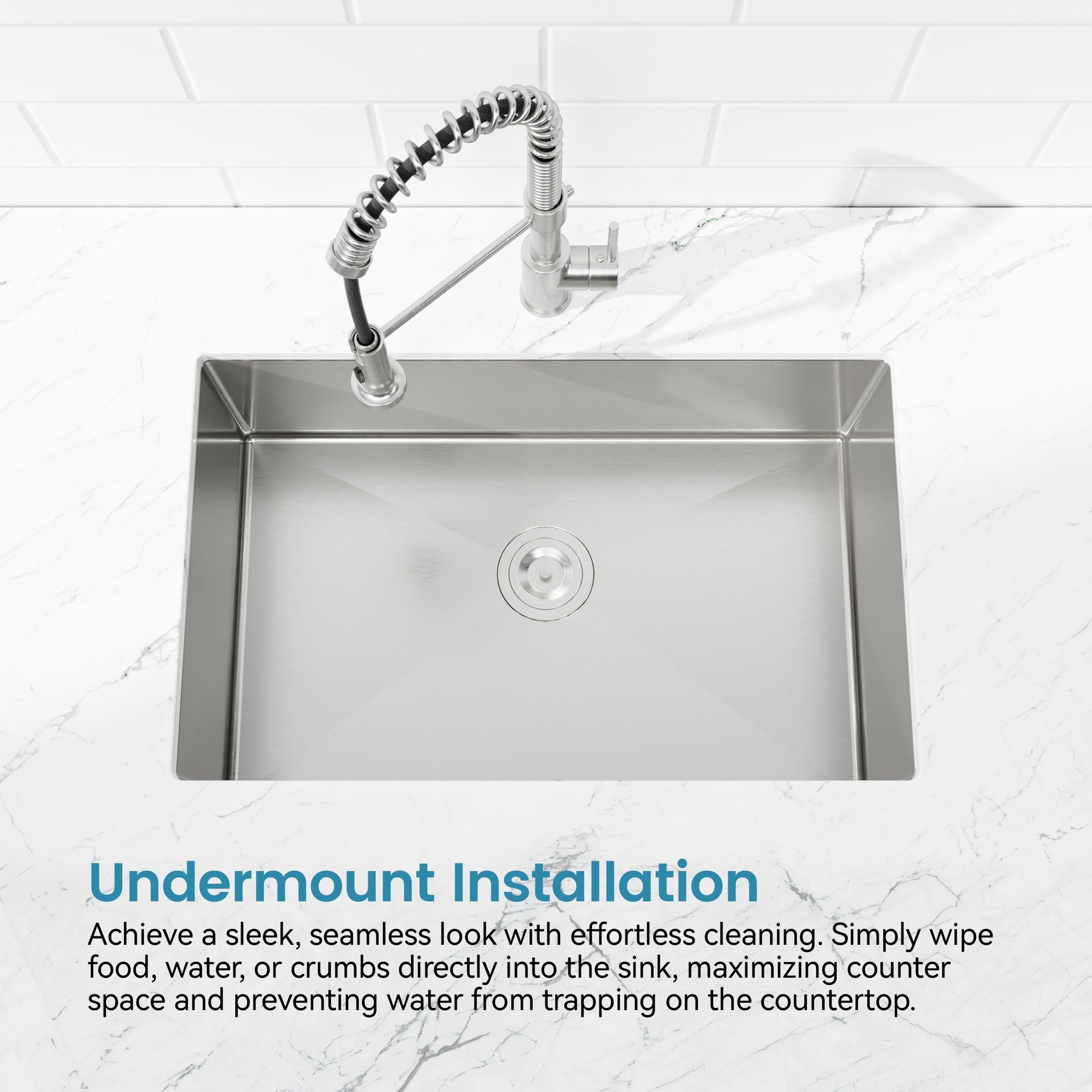 Stainless Steel Kitchen Sink, 33″x19″ Drop In Single Bowl, Undermount Handmade Sink in Brushed Nickel, with US Standard Drain and Hook