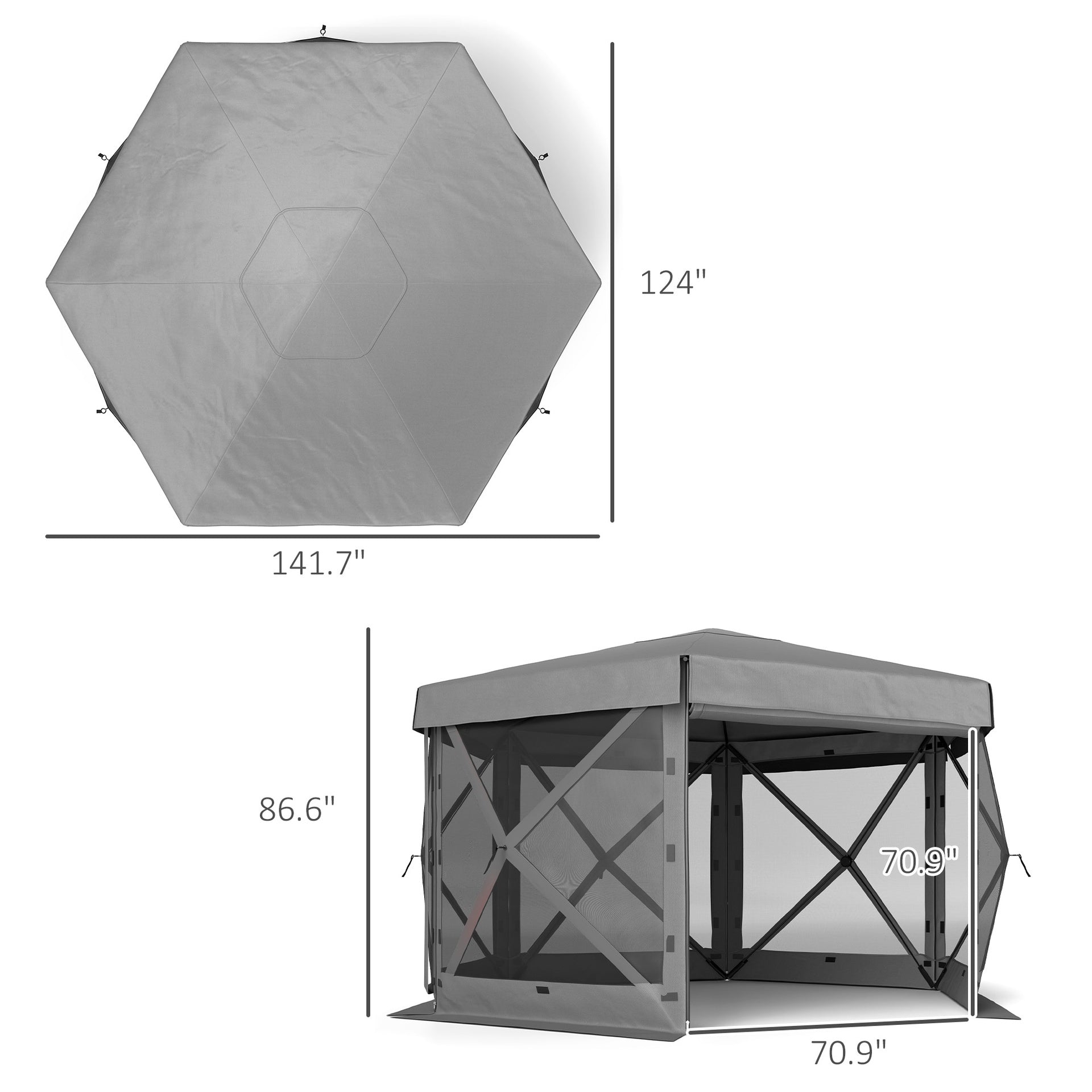 Tent with Sidewalls,Outdoor Canopy Shelter with Carry Bag,Hexagonal Pop Up Gazebo Canopy Tent