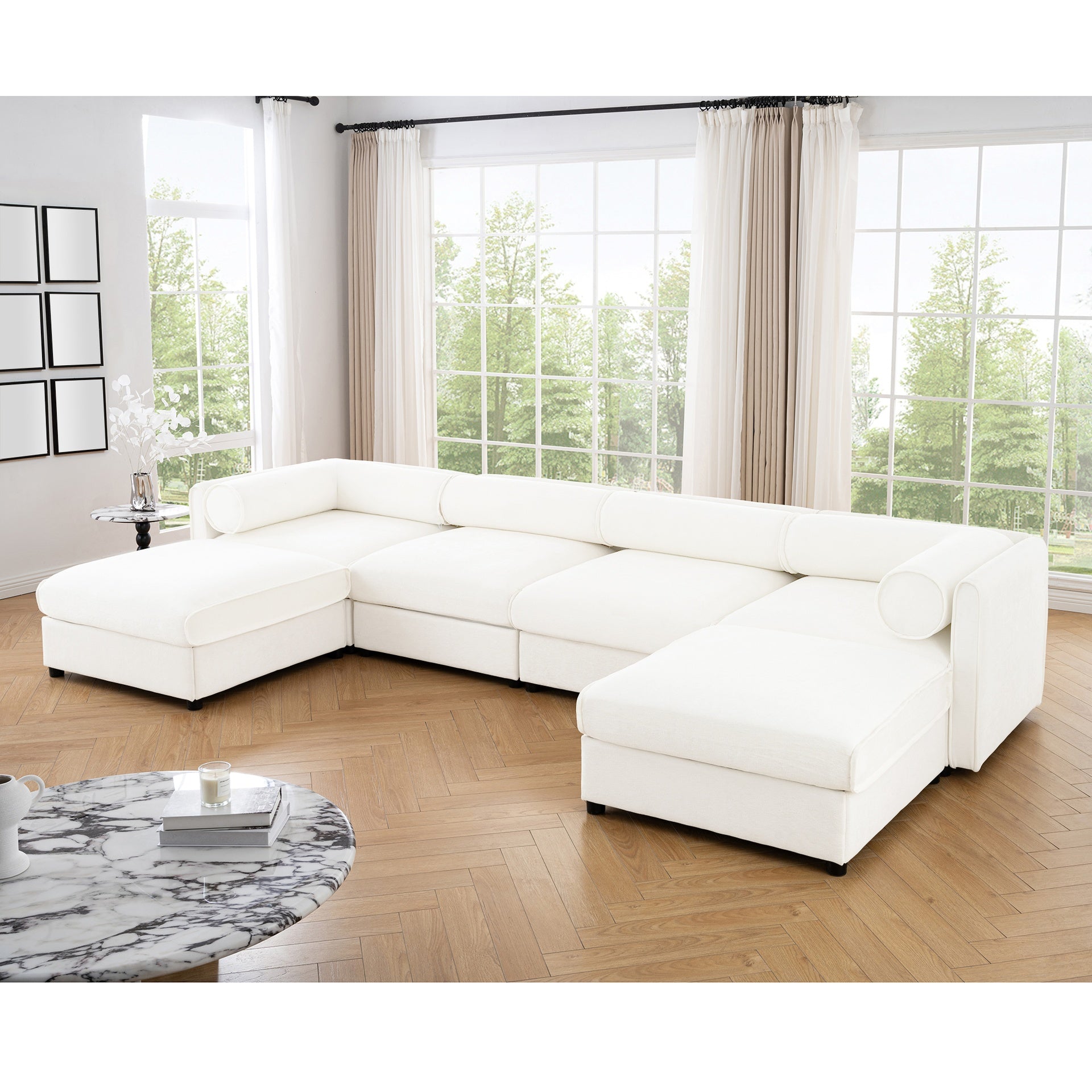 Modular Sectional Sofa with Storage, Extra Large U Shaped Sectional Couch for Living Room, Convertible Modular Sofa Couch with Storage Ottoman, Deep Seat, Cylindrical Backrest and Armrests,White