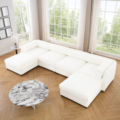 Modular Sectional Sofa with Storage, Extra Large U Shaped Sectional Couch for Living Room, Convertible Modular Sofa Couch with Storage Ottoman, Deep Seat, Cylindrical Backrest and Armrests,White