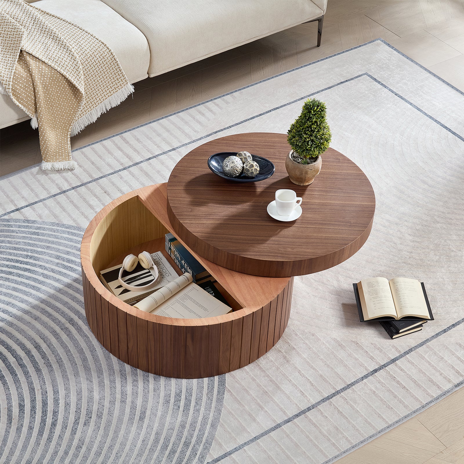 Modern Round Coffee Table with Storage Accent Tea Table for Living Room Bedroom Office Apartment