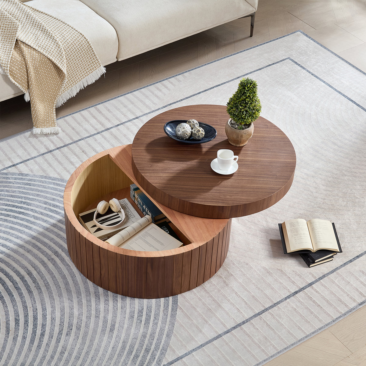 Modern Round Coffee Table with Storage Accent Tea Table for Living Room Bedroom Office Apartment