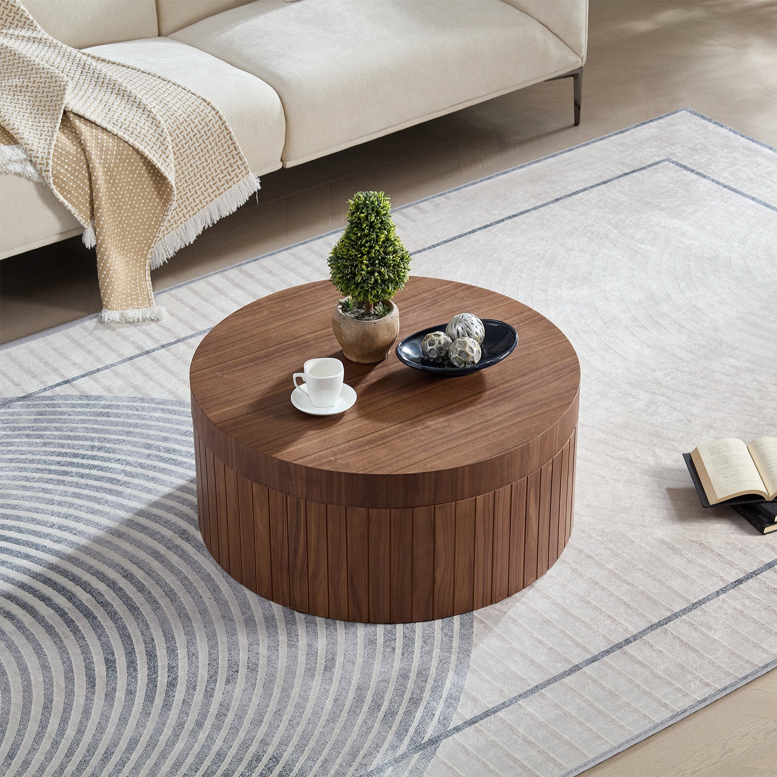 Modern Round Coffee Table with Storage Accent Tea Table for Living Room Bedroom Office Apartment