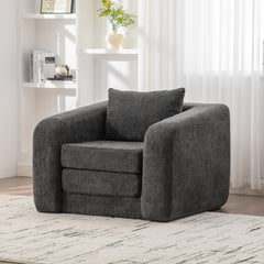 40" Foldable Single Sofa Bed with Armrest & Backrest, Convertible Chenille Boneless Cloud Floor Mattress Sleeper Lounge Accent Chair with Pillow for Apartment Living Room Bedroom Dorm Guestroom, Gray