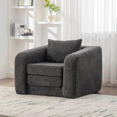40" Foldable Single Sofa Bed with Armrest & Backrest, Convertible Chenille Boneless Cloud Floor Mattress Sleeper Lounge Accent Chair with Pillow for Apartment Living Room Bedroom Dorm Guestroom, Gray