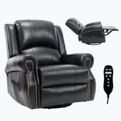 Heat Massage Manual Recliner Chair with Rocker and Swivel in Fabric for Living Room, Black