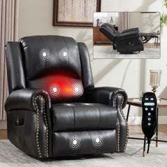 Heat Massage Manual Recliner Chair with Rocker and Swivel in Fabric for Living Room, Black