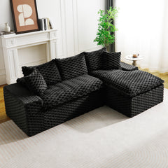 Black Turtle Velvet Versatile Sofa: Convertible Twin-Seat with Right Chaise Lounge (Plush Reclining Lounger for Luxe Comfort), Featuring Face-to-Face Seating, Switchable Between L-Shape and Straight