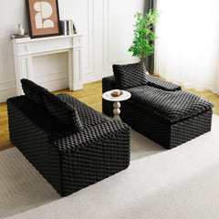 Black Turtle Velvet Versatile Sofa: Convertible Twin-Seat with Right Chaise Lounge (Plush Reclining Lounger for Luxe Comfort), Featuring Face-to-Face Seating, Switchable Between L-Shape and Straight