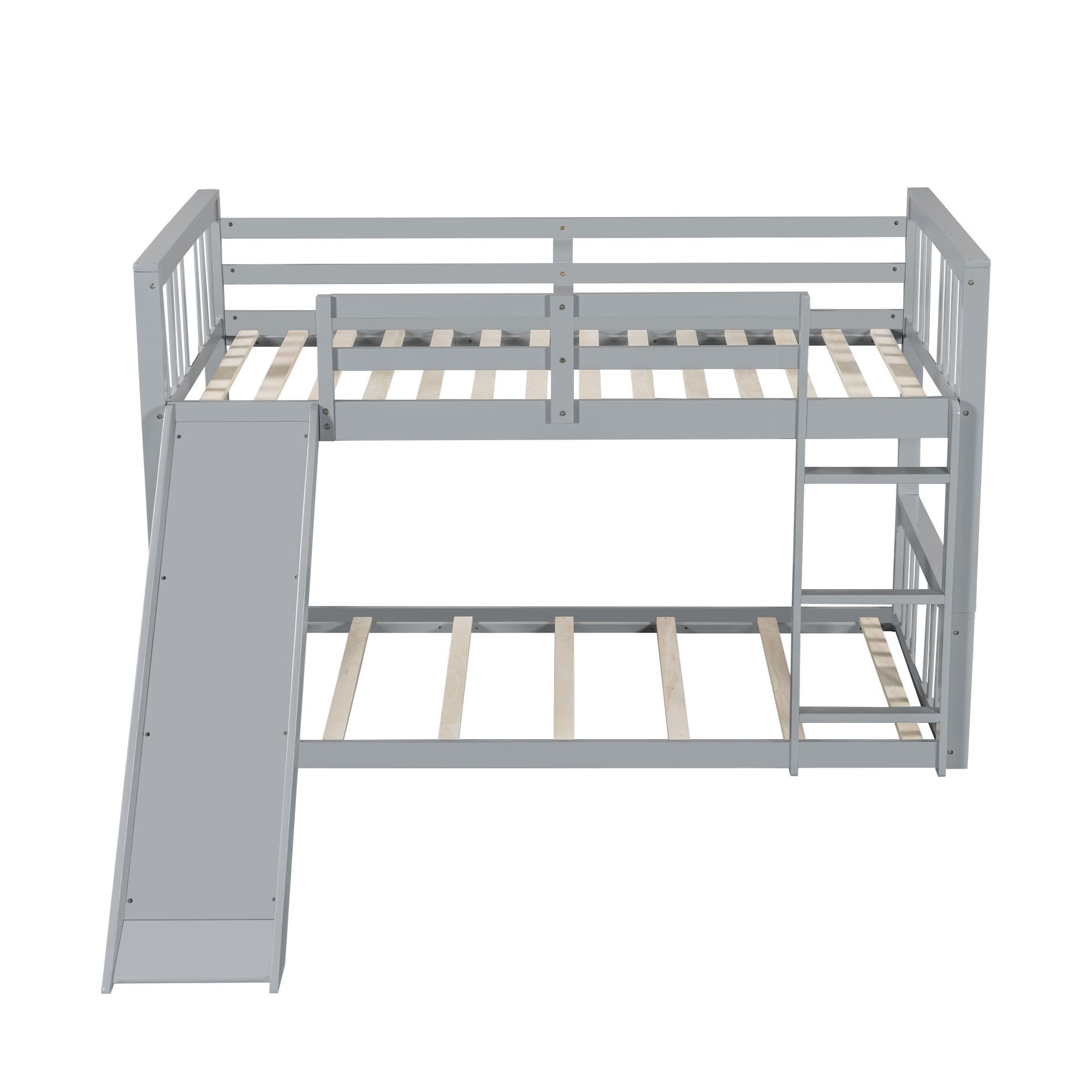 Twin Over Twin Bunk Bed with Slide and Ladder, Gray (Old SKU:LT000108AAE)