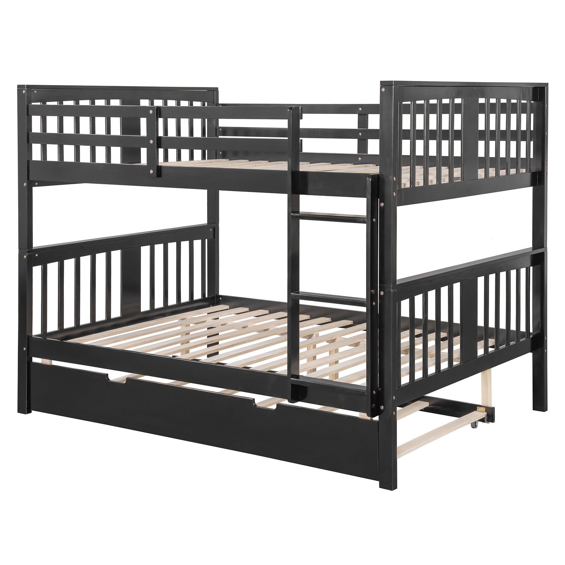 Full over Full Bunk Bed with Twin Size Trundle and Ladder -Espresso