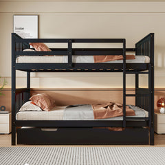 Full over Full Bunk Bed with Twin Size Trundle and Ladder -Espresso
