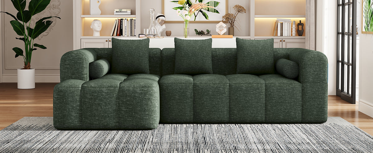 101.2"  Sectional Sofa Full-Compressed Sofa Modular Sofa Couch Free-combined Sofa with Deep Seating and Two Side Pockets for Living Room, Green