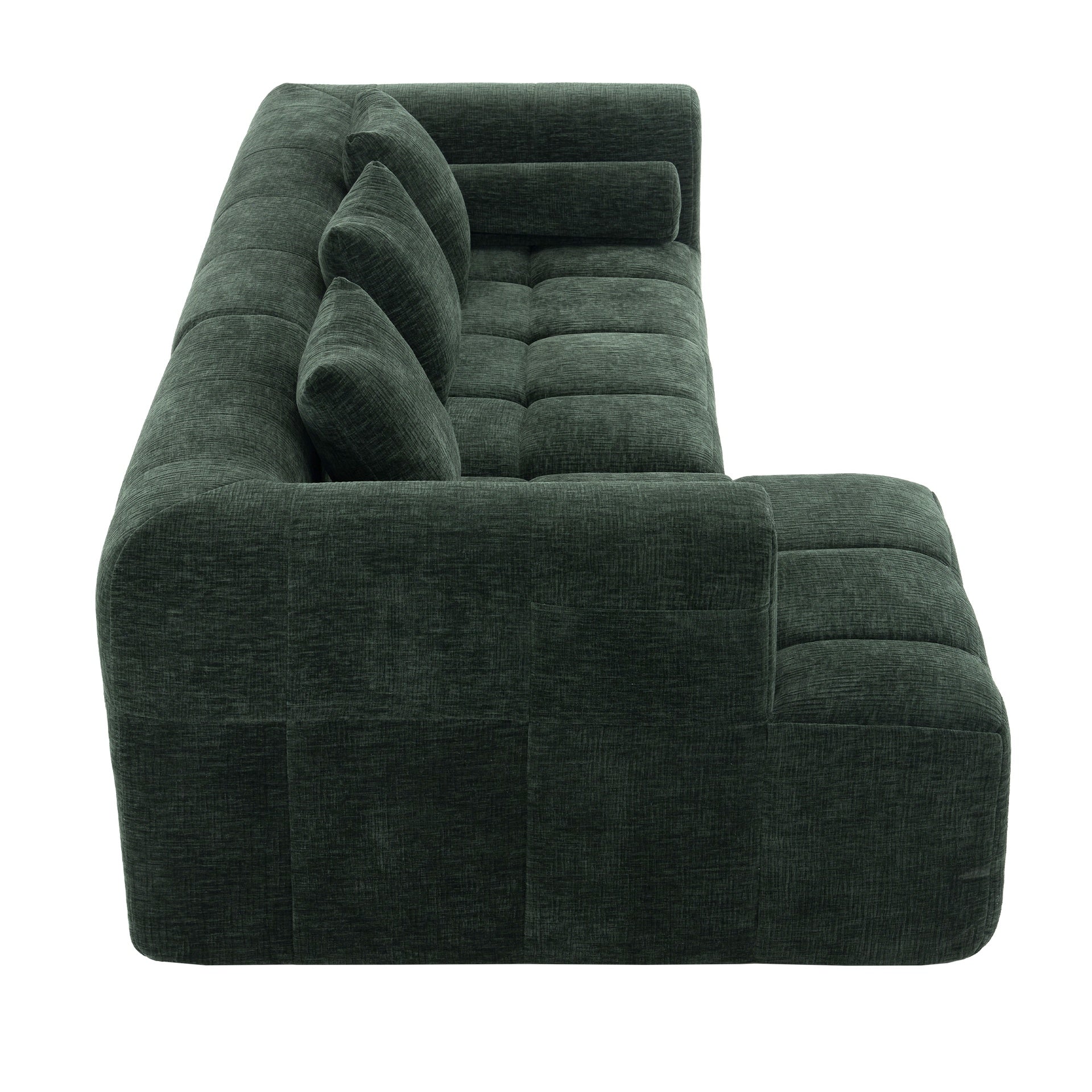 101.2"  Sectional Sofa Full-Compressed Sofa Modular Sofa Couch Free-combined Sofa with Deep Seating and Two Side Pockets for Living Room, Green