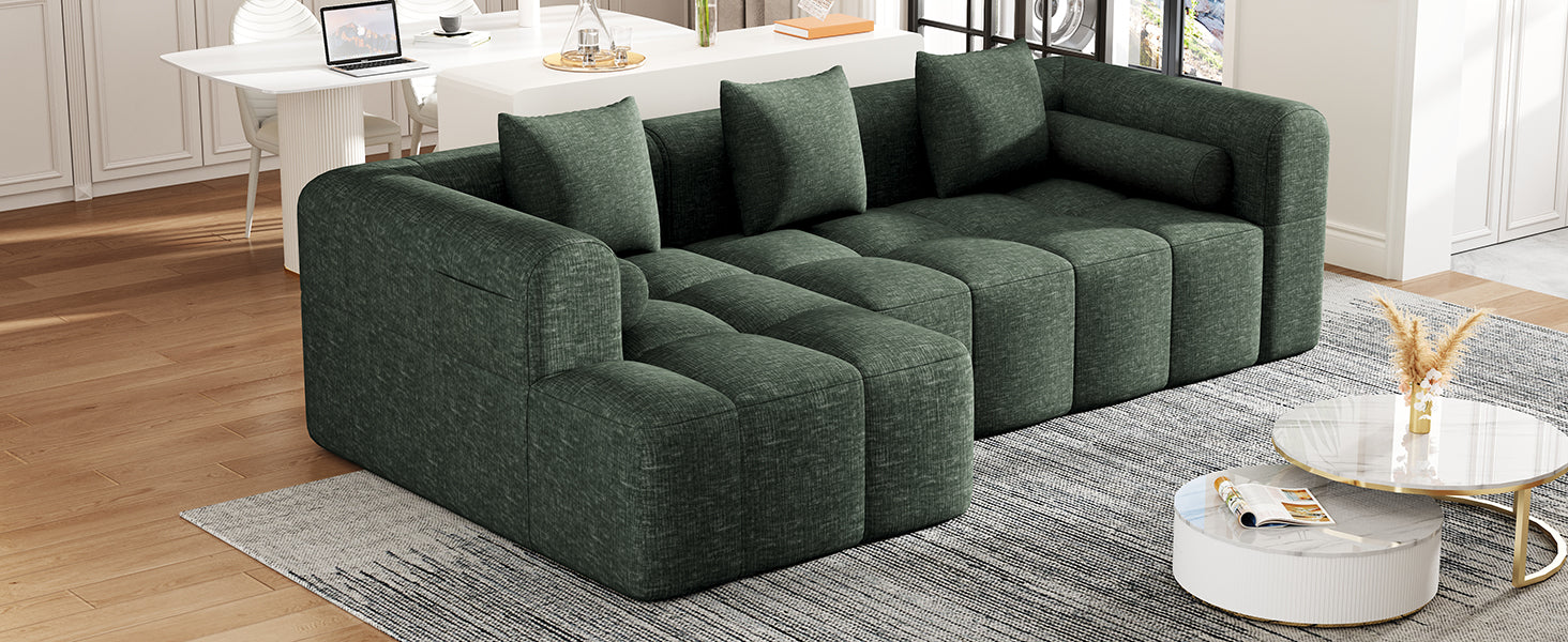 101.2"  Sectional Sofa Full-Compressed Sofa Modular Sofa Couch Free-combined Sofa with Deep Seating and Two Side Pockets for Living Room, Green