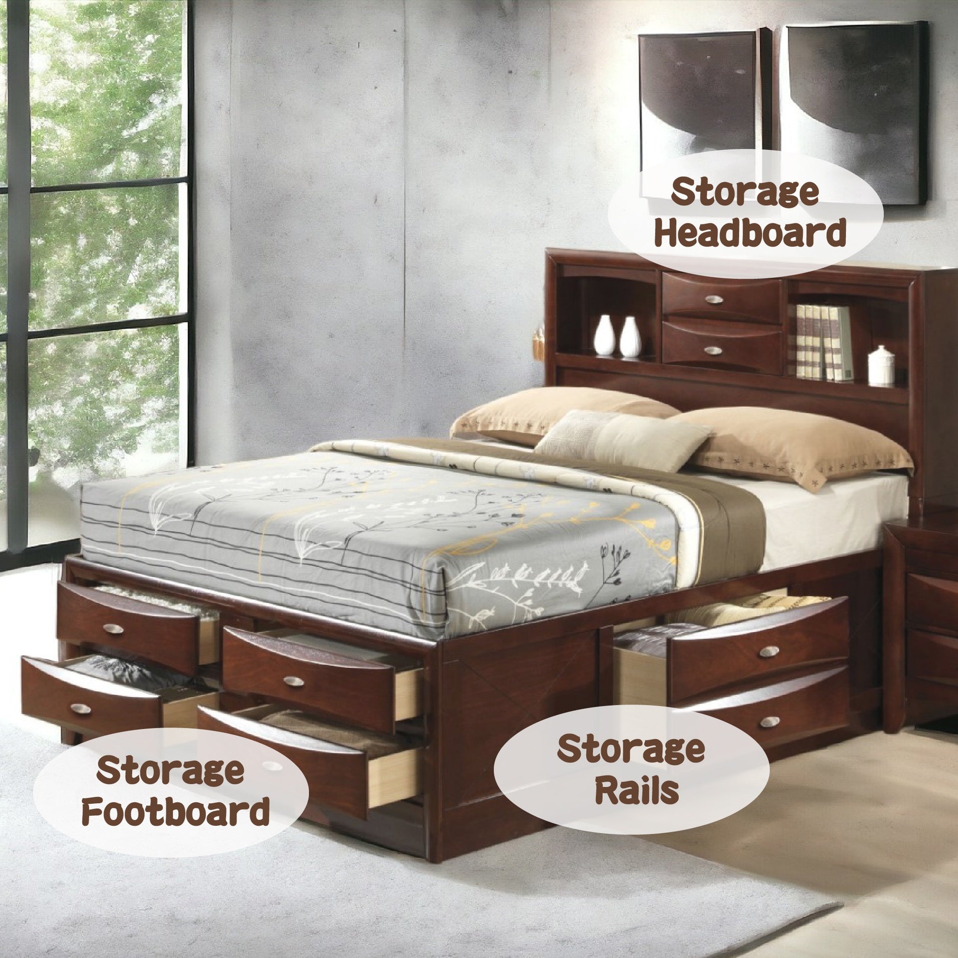 Ireland Espresso Finish Queen Bed W/Storage