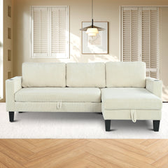 Reversible Sectional Sofa with Storage Chaise, Arm With Cup Holder,Storage and USB Ports , Modern Corduroy fabric Sleeper Sofa L-Shaped Couch for Living Room, Bedroom, Apartment,Office