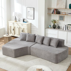 Compression Sectional Couch with Comfy Chaise,Irregular L-shaped compression sofa with deep seat, Minimalist Modular Couches Sleeper for Living Room Bedroom Apartment Lounge-LIGHT GREY