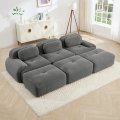 Three-seat modular sofa with 3 Ottomans corduroy fabric no assembly pet-friendly ultra-wide curved armrests 32D high-resilience sponge living rooms media rooms,Grey