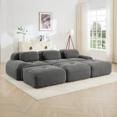 Three-seat modular sofa with 3 Ottomans corduroy fabric no assembly pet-friendly ultra-wide curved armrests 32D high-resilience sponge living rooms media rooms,Grey