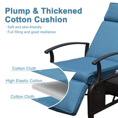 Adjustable Patio Recliner Chair Metal Outdoor Lounge Chair with Flip Table Push Back, Adjustable Angle, Removable Cushions, Support 350lbs, Navy Blue