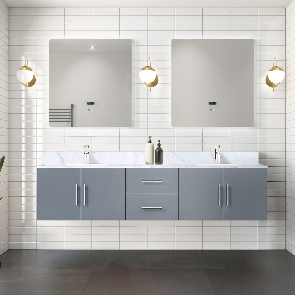 Dark Grey Double Bath Vanity 80 in. W x 22 in. D, and 30 in. LED Mirrors