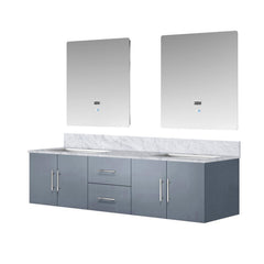 Dark Grey Double Bath Vanity 72 in. W x 22 in. D, Carrara Marble Top, and 30 in. LED Mirrors