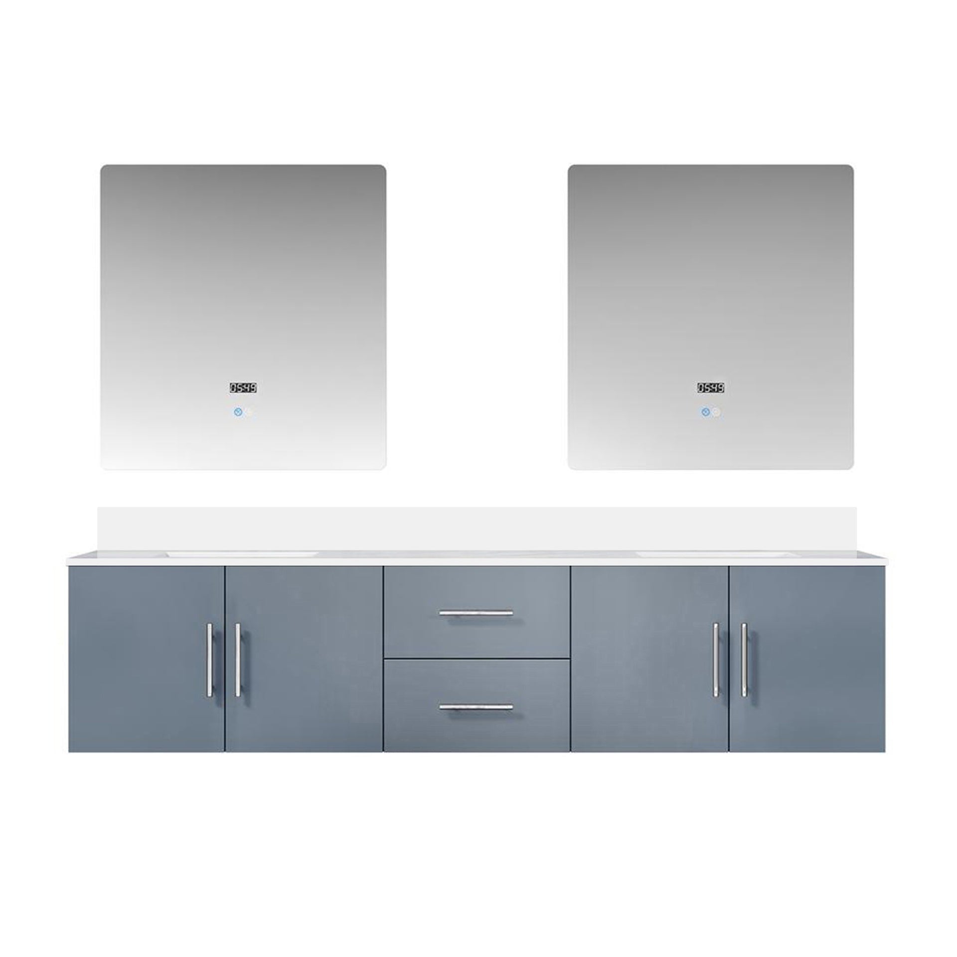 Dark Grey Double Bath Vanity 80 in. W x 22 in. D, White Quartz Top, and 30 in. LED Mirrors