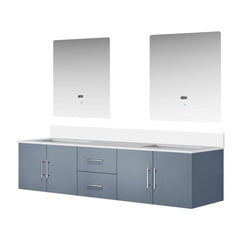 Dark Grey Double Bath Vanity 80 in. W x 22 in. D, White Quartz Top, and 30 in. LED Mirrors