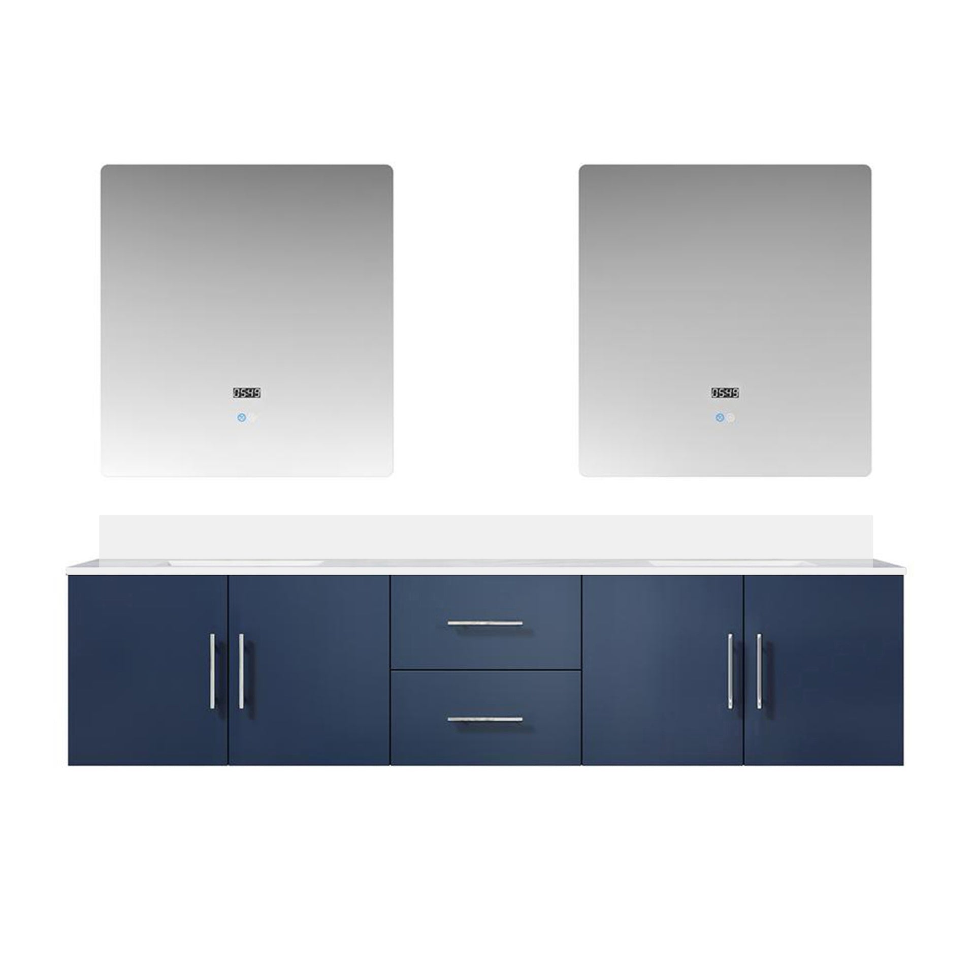 Navy Blue Double Bath Vanity 80 in. W x 22 in. D, Cultured Marble Top, and 30 in. LED Mirrors