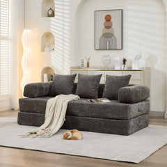 Comfy Convertible Folding Mattress Couch, Floor Sofa Bed, Chenille Floor Sofa with Armrest, Floor Sofa Lounge Couch for Living Room Bedroom Lounge Studio-Gray,SF503GY