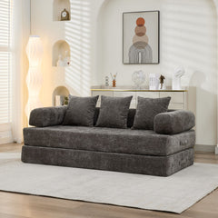 Comfy Convertible Folding Mattress Couch, Floor Sofa Bed, Chenille Floor Sofa with Armrest, Floor Sofa Lounge Couch for Living Room Bedroom Lounge Studio-Gray,SF503GY