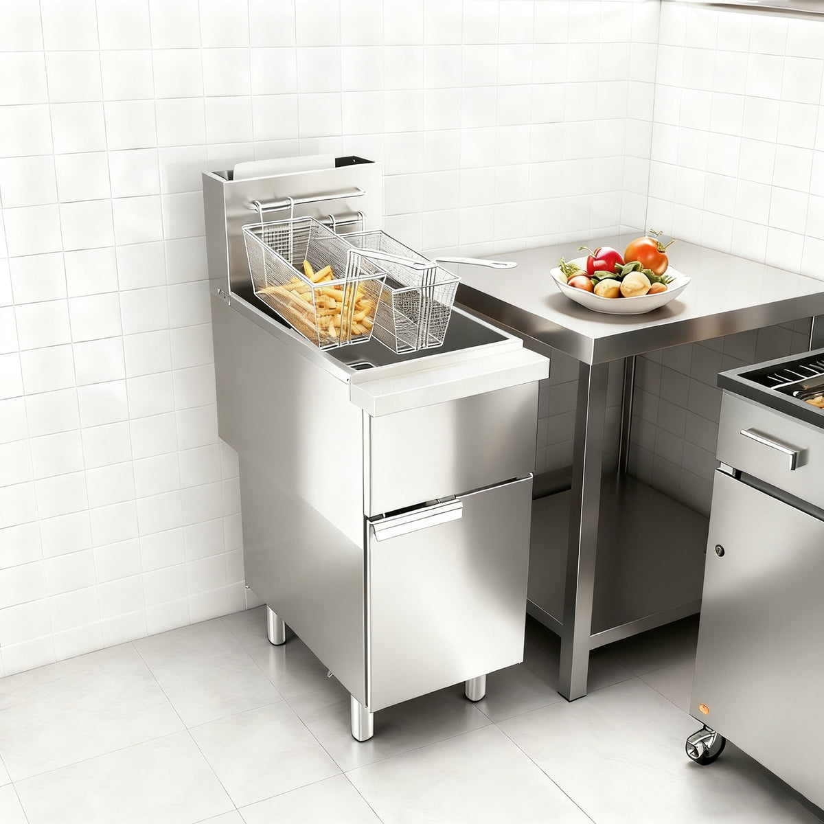 Commercial Gas Deep Fryer, Stainless Steel Free Standing Floor Frye with Baskets 4 Tube 120000 BTU 50LB for Restaurants
