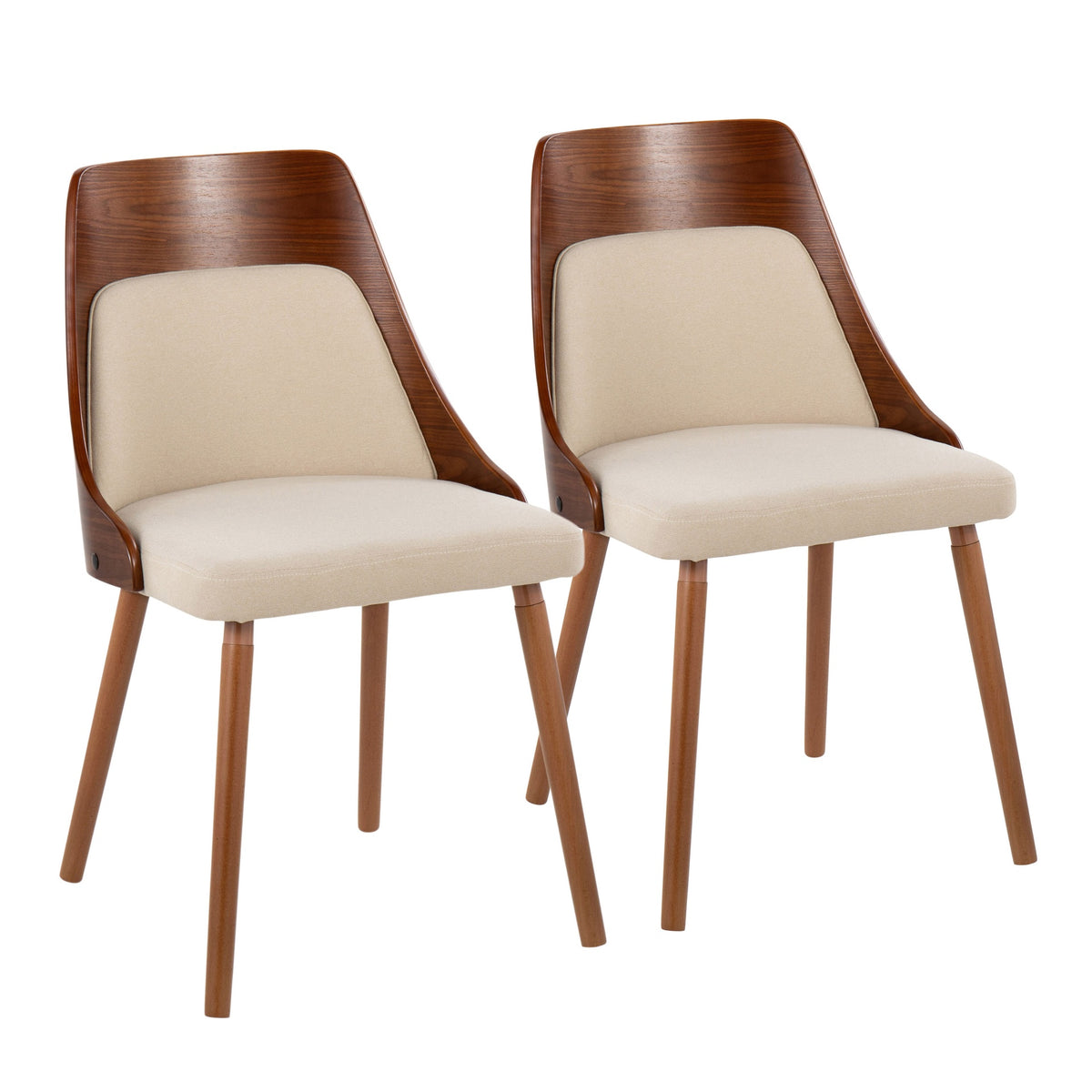 Anabelle Mid-Century Modern Chair in Walnut Wood and Cream Fabric by LumiSource (Set of 2)