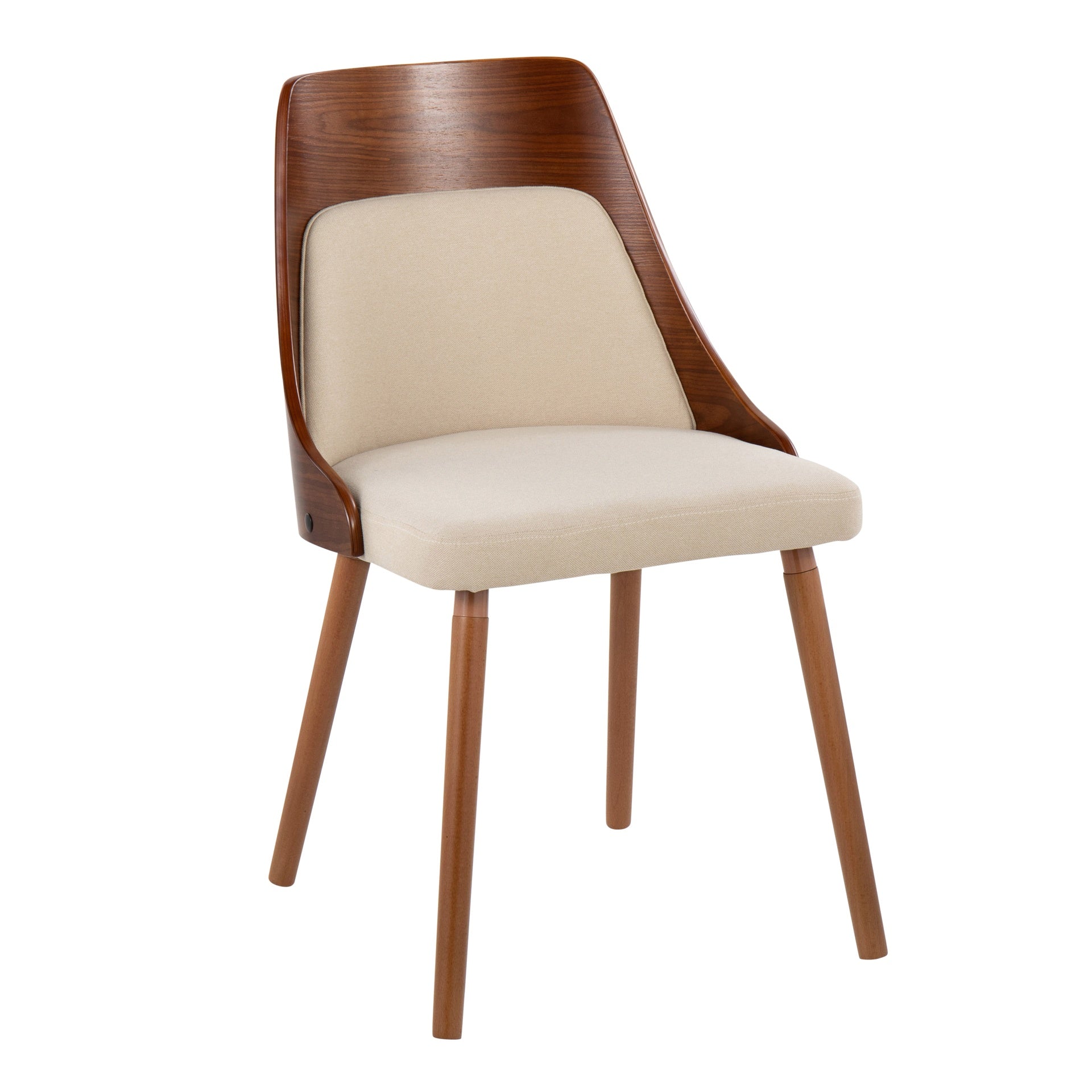 Anabelle Mid-Century Modern Chair in Walnut Wood and Cream Fabric by LumiSource (Set of 2)