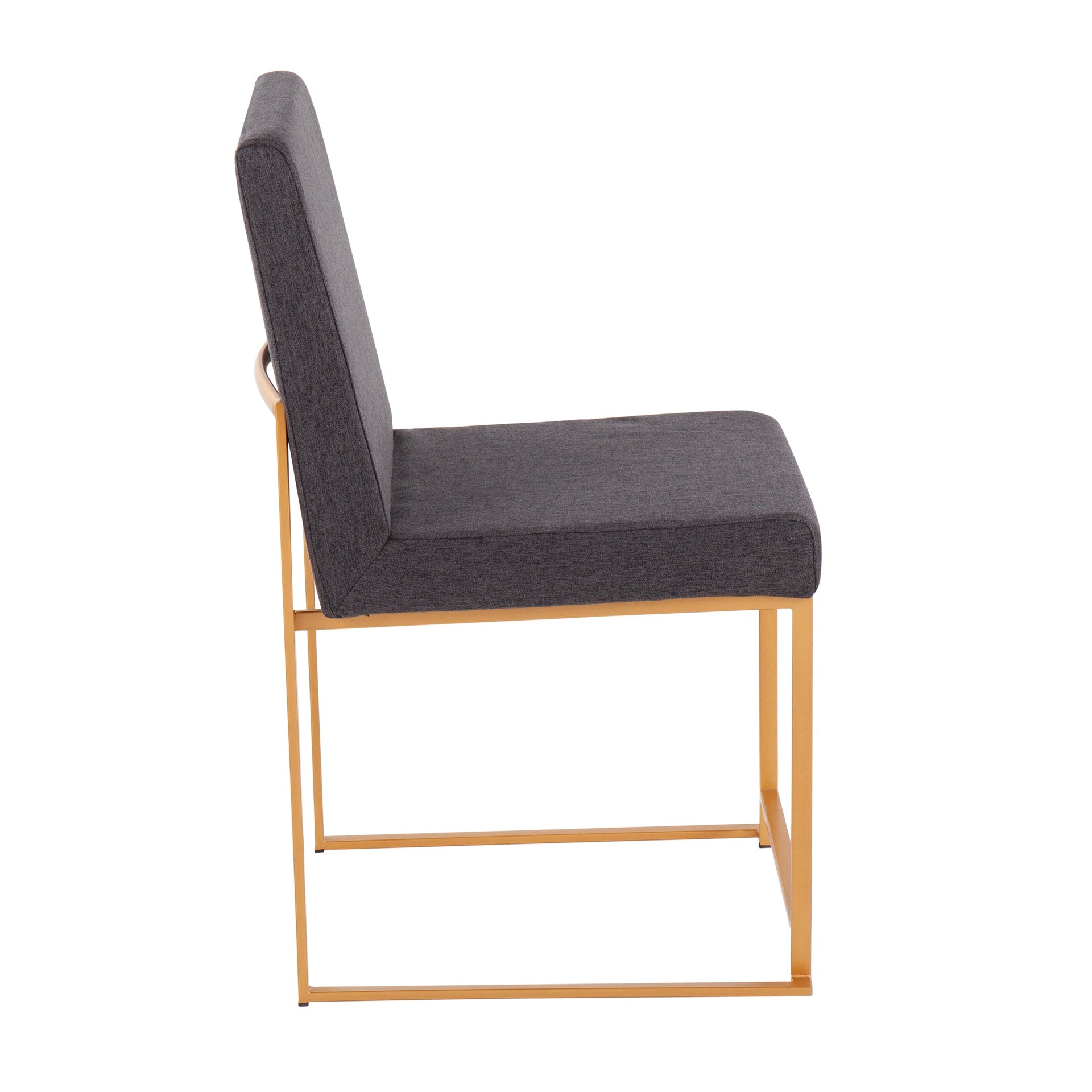 High Back Fuji Contemporary Dining Chair in Gold Steel and Charcoal Fabric by LumiSource - Set of 2