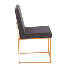 High Back Fuji Contemporary Dining Chair in Gold Steel and Charcoal Fabric by LumiSource - Set of 2