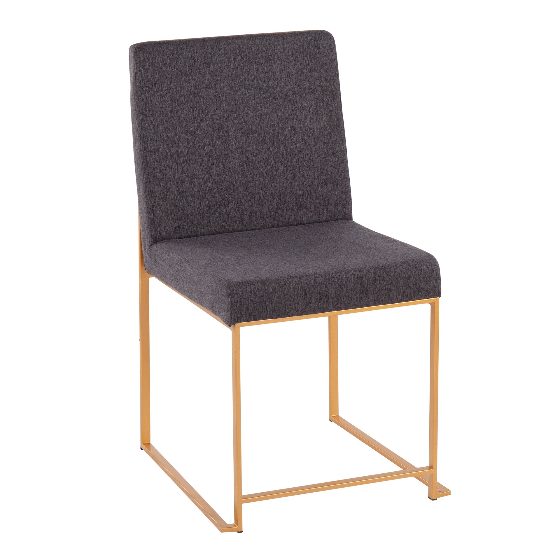 High Back Fuji Contemporary Dining Chair in Gold Steel and Charcoal Fabric by LumiSource - Set of 2