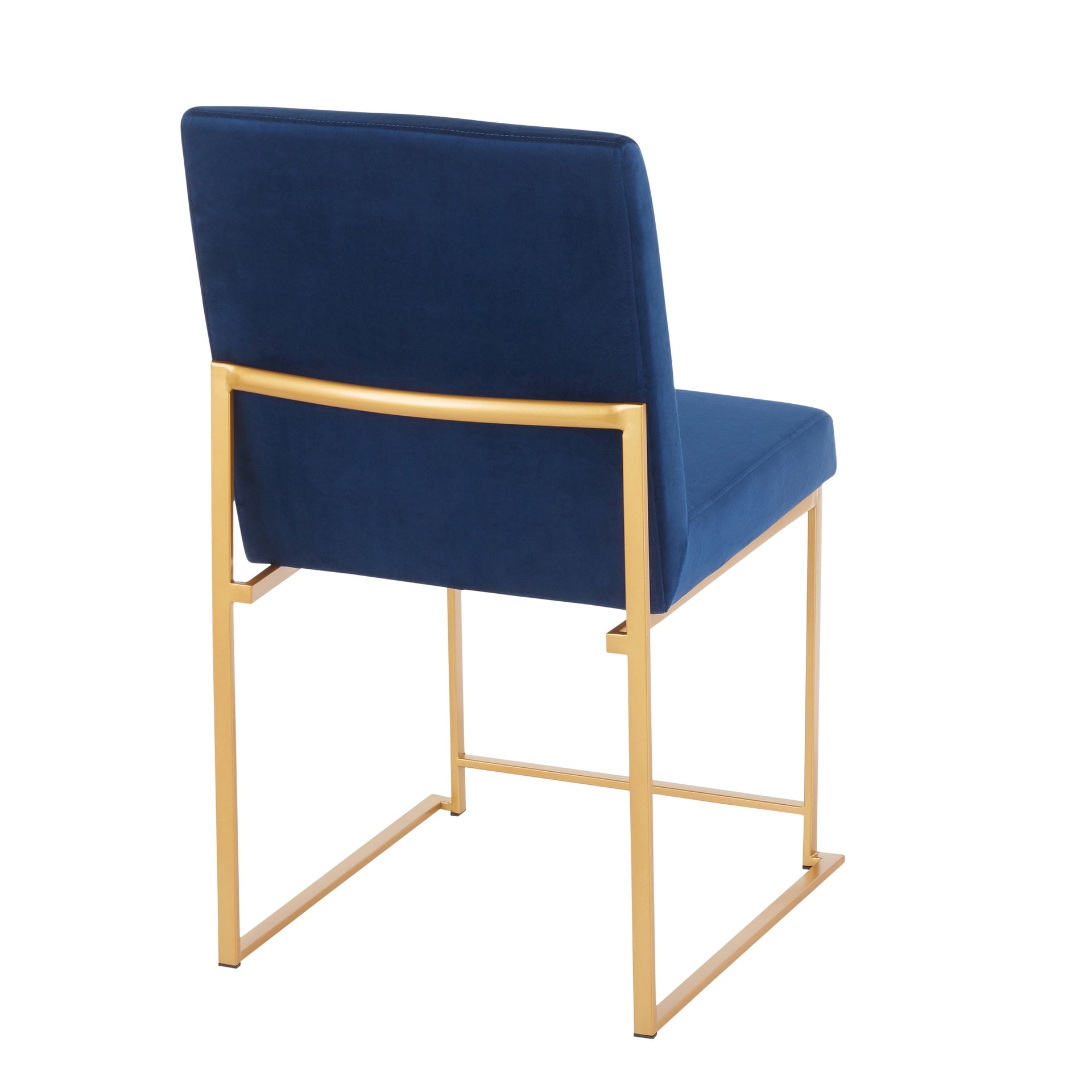 High Back Fuji Contemporary Dining Chair in Gold and Blue Velvet by LumiSource - Set of 2