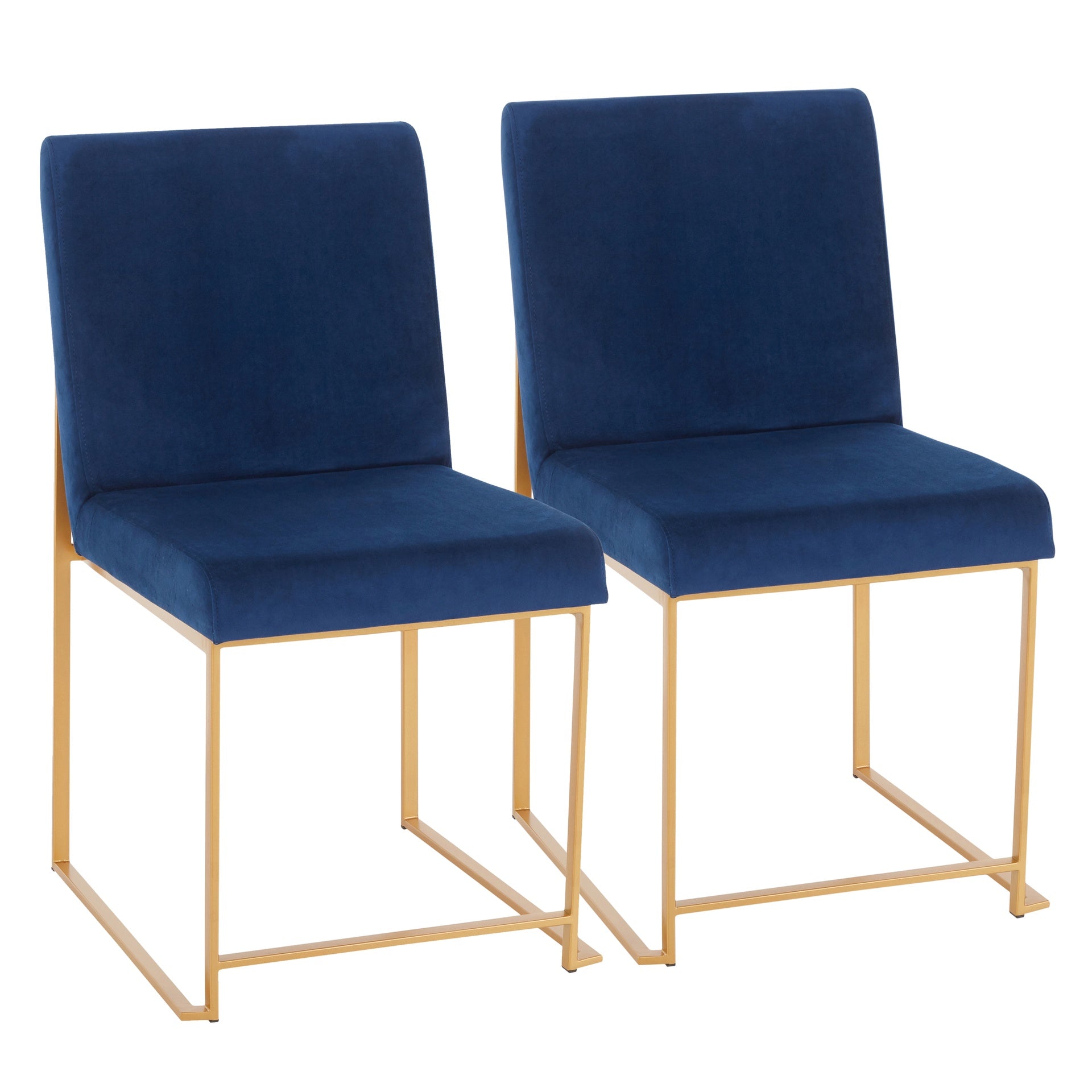 High Back Fuji Contemporary Dining Chair in Gold and Blue Velvet by LumiSource - Set of 2