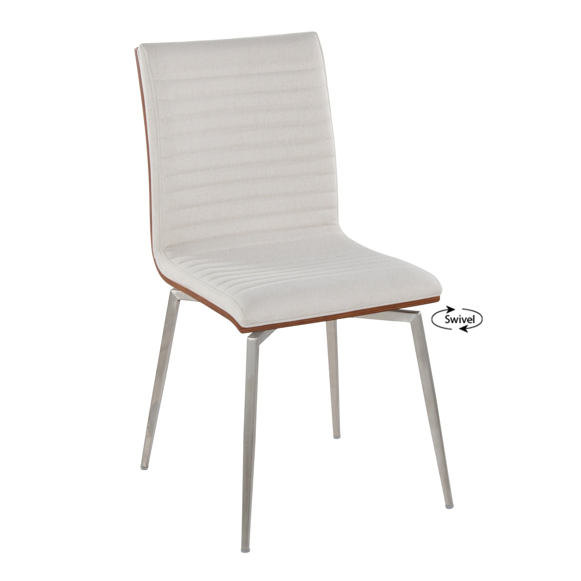 Mason Contemporary Dining/Accent Chair with Swivel in Stainless Steel, Walnut Wood, and Cream Fabric by LumiSource - Set of 2