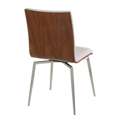 Mason Contemporary Dining/Accent Chair with Swivel in Stainless Steel, Walnut Wood, and Cream Fabric by LumiSource - Set of 2