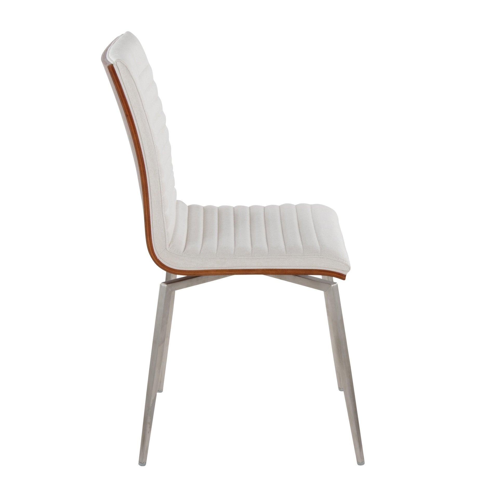 Mason Contemporary Dining/Accent Chair with Swivel in Stainless Steel, Walnut Wood, and Cream Fabric by LumiSource - Set of 2