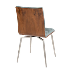 Mason Contemporary Dining/Accent Chair with Swivel in Stainless Steel, Walnut Wood, and Green Fabric by LumiSource - Set of 2