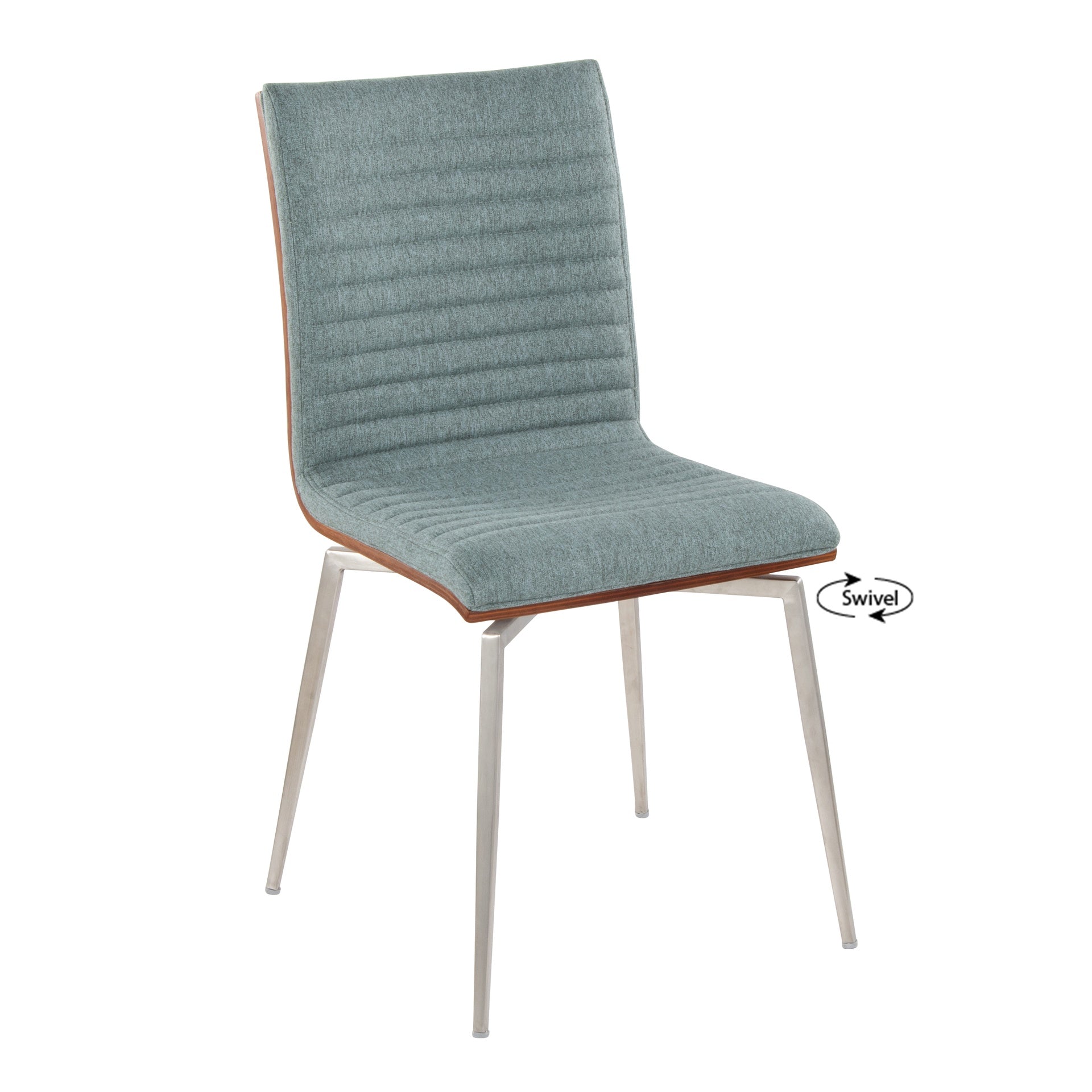 Mason Contemporary Dining/Accent Chair with Swivel in Stainless Steel, Walnut Wood, and Green Fabric by LumiSource - Set of 2