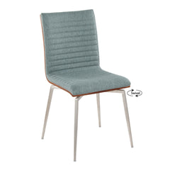 Mason Contemporary Dining/Accent Chair with Swivel in Stainless Steel, Walnut Wood, and Green Fabric by LumiSource - Set of 2