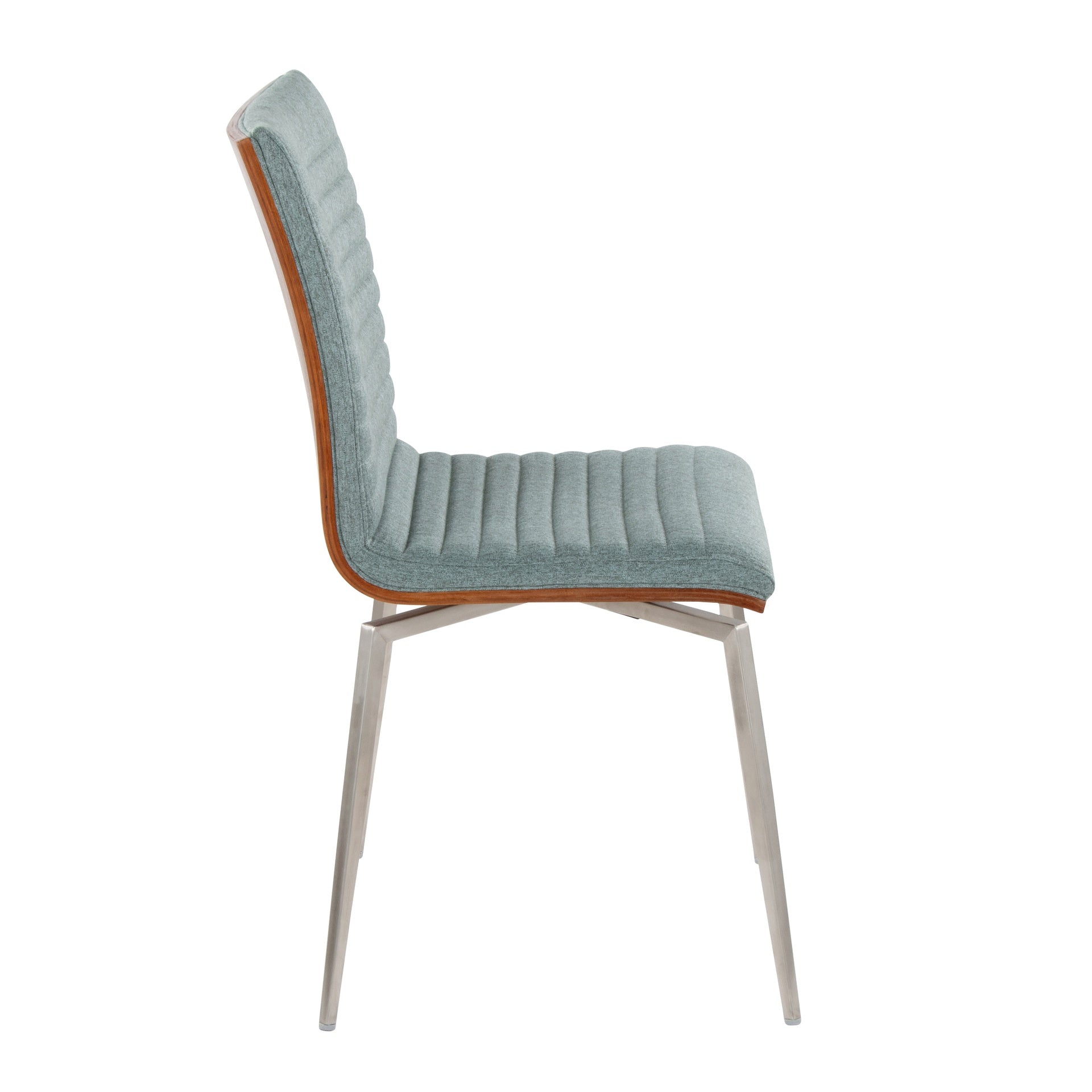 Mason Contemporary Dining/Accent Chair with Swivel in Stainless Steel, Walnut Wood, and Green Fabric by LumiSource - Set of 2