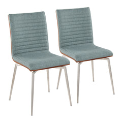 Mason Contemporary Dining/Accent Chair with Swivel in Stainless Steel, Walnut Wood, and Green Fabric by LumiSource - Set of 2